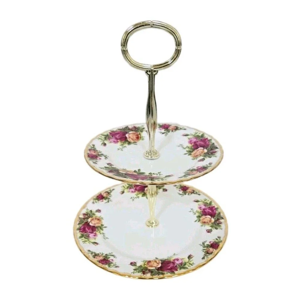 Royal Albert Bone China Old Country Roses 2 Tier Cake Stand England Excellent